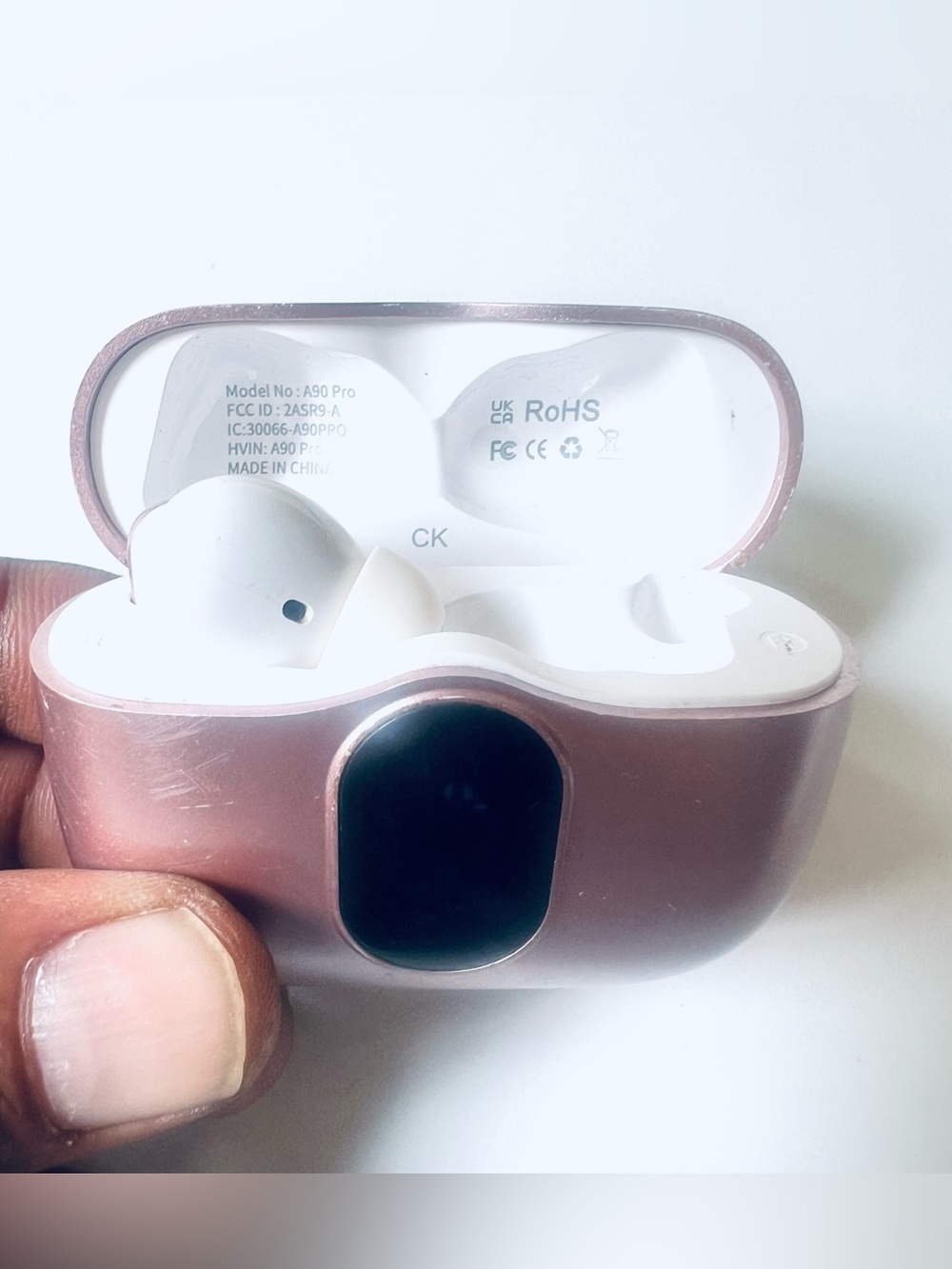Csasan Wireless Earbuds Charging Case with Earbuds - Rose Gold and White Working